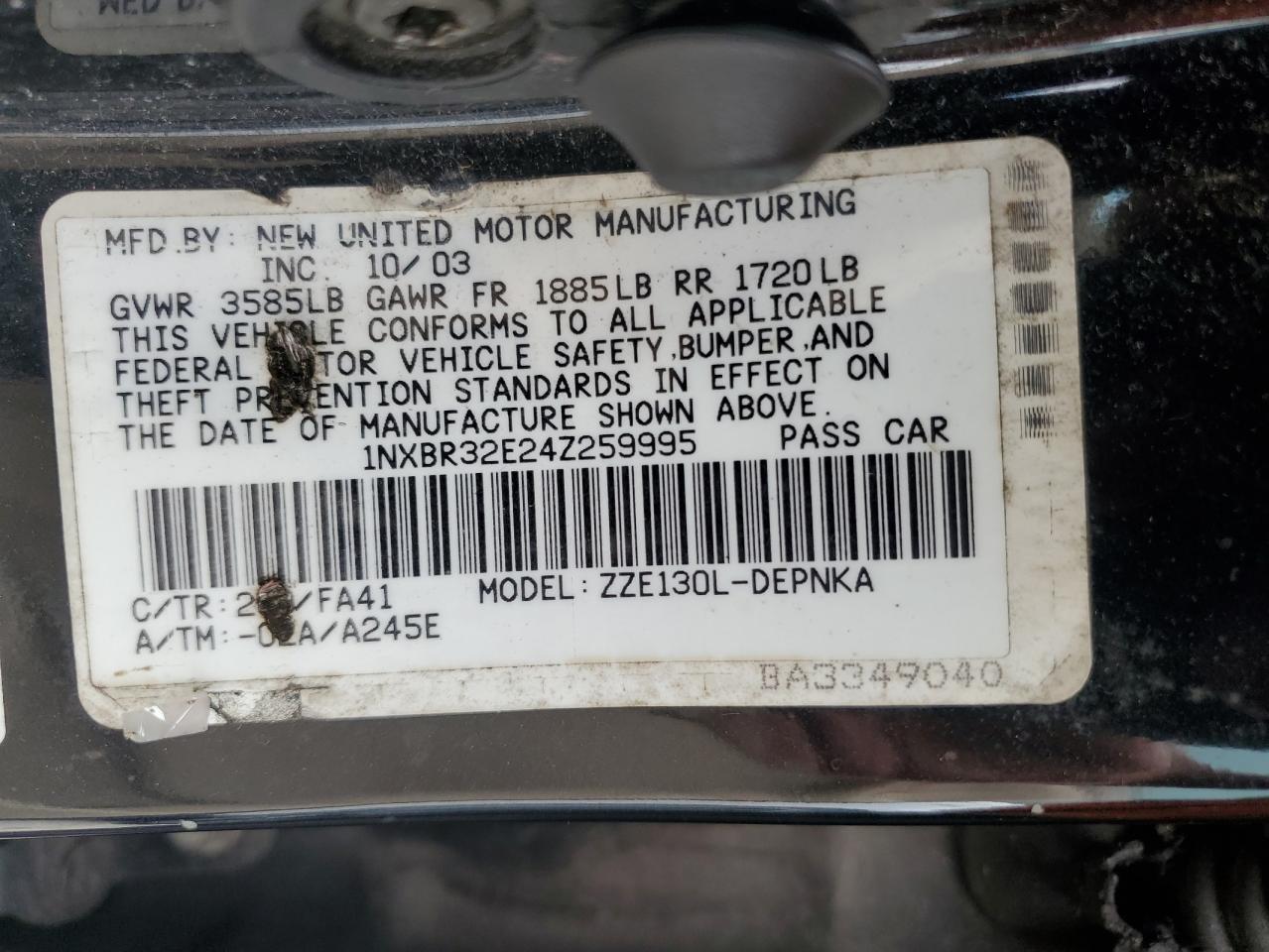 2004 Toyota Corolla Ce VIN: 1NXBR32E24Z259995 Lot: 63834524