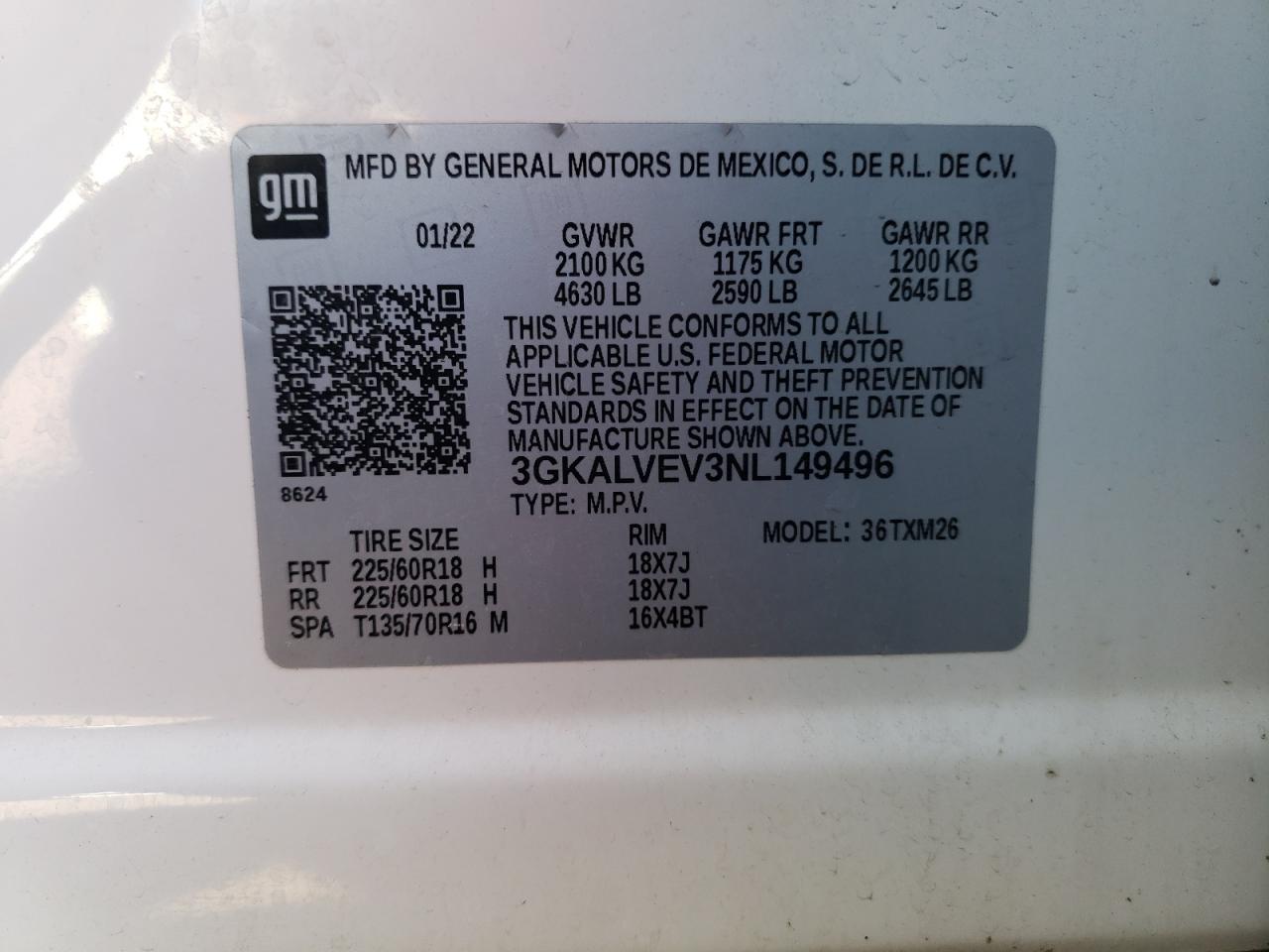 2022 GMC Terrain Slt VIN: 3GKALVEV3NL149496 Lot: 61632504