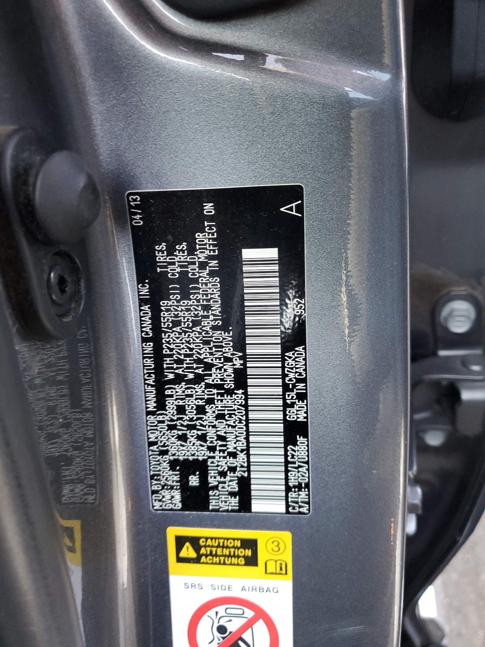 2T2BK1BA0DC207994 2013 Lexus Rx 350 Base