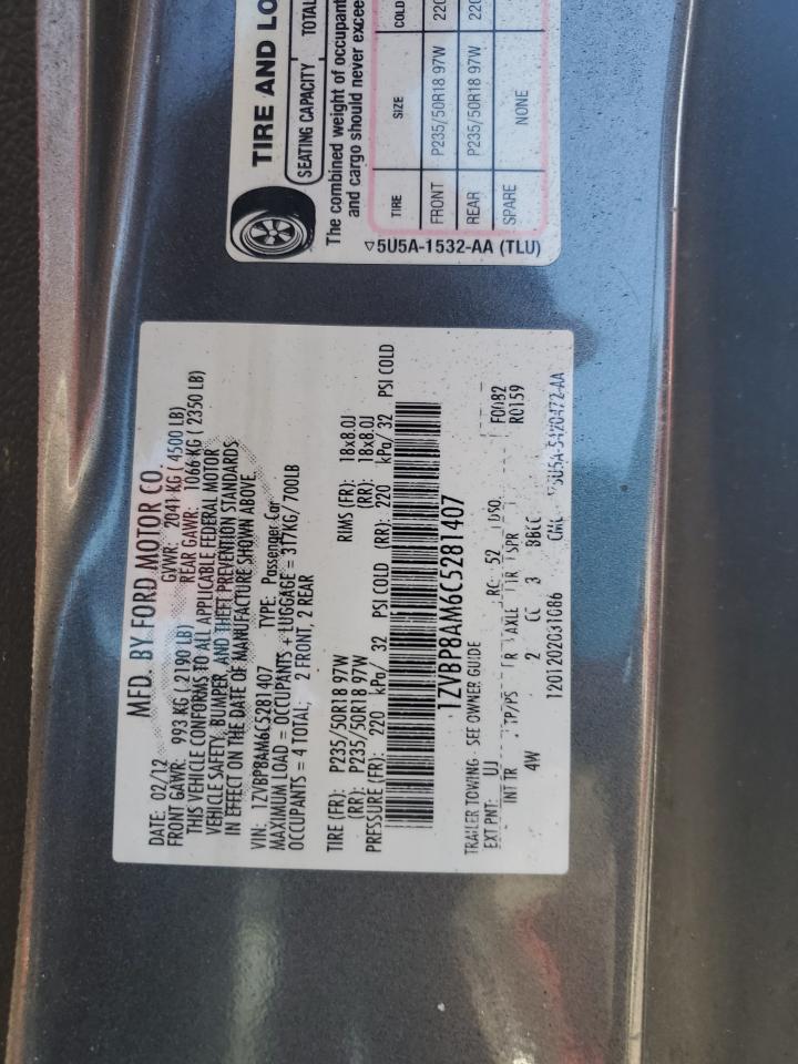 2012 Ford Mustang VIN: 1ZVBP8AM6C5281407 Lot: 62126474