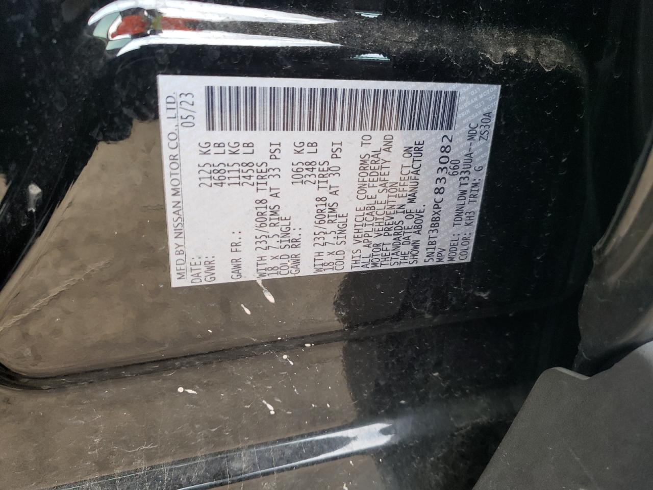 2023 Nissan Rogue Sv VIN: 5N1BT3BBXPC833082 Lot: 63933464