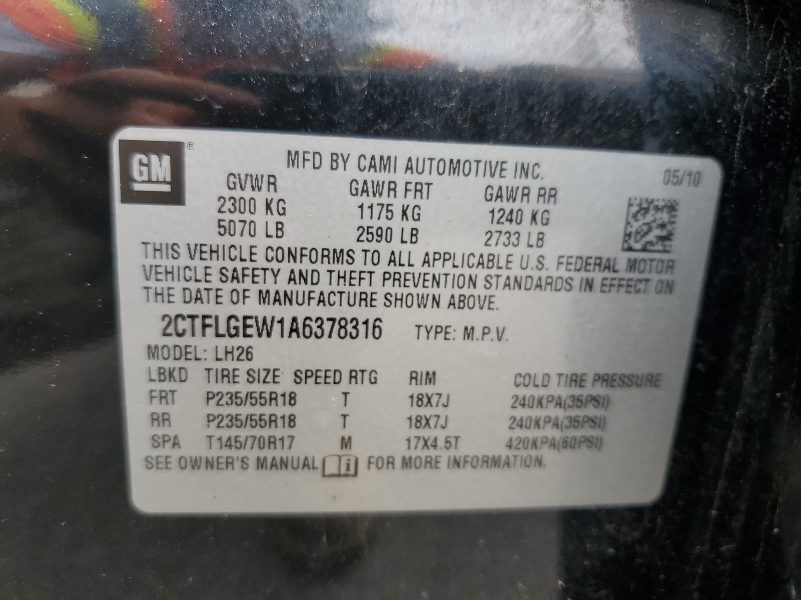 2CTFLGEW1A6378316 2010 GMC Terrain Slt