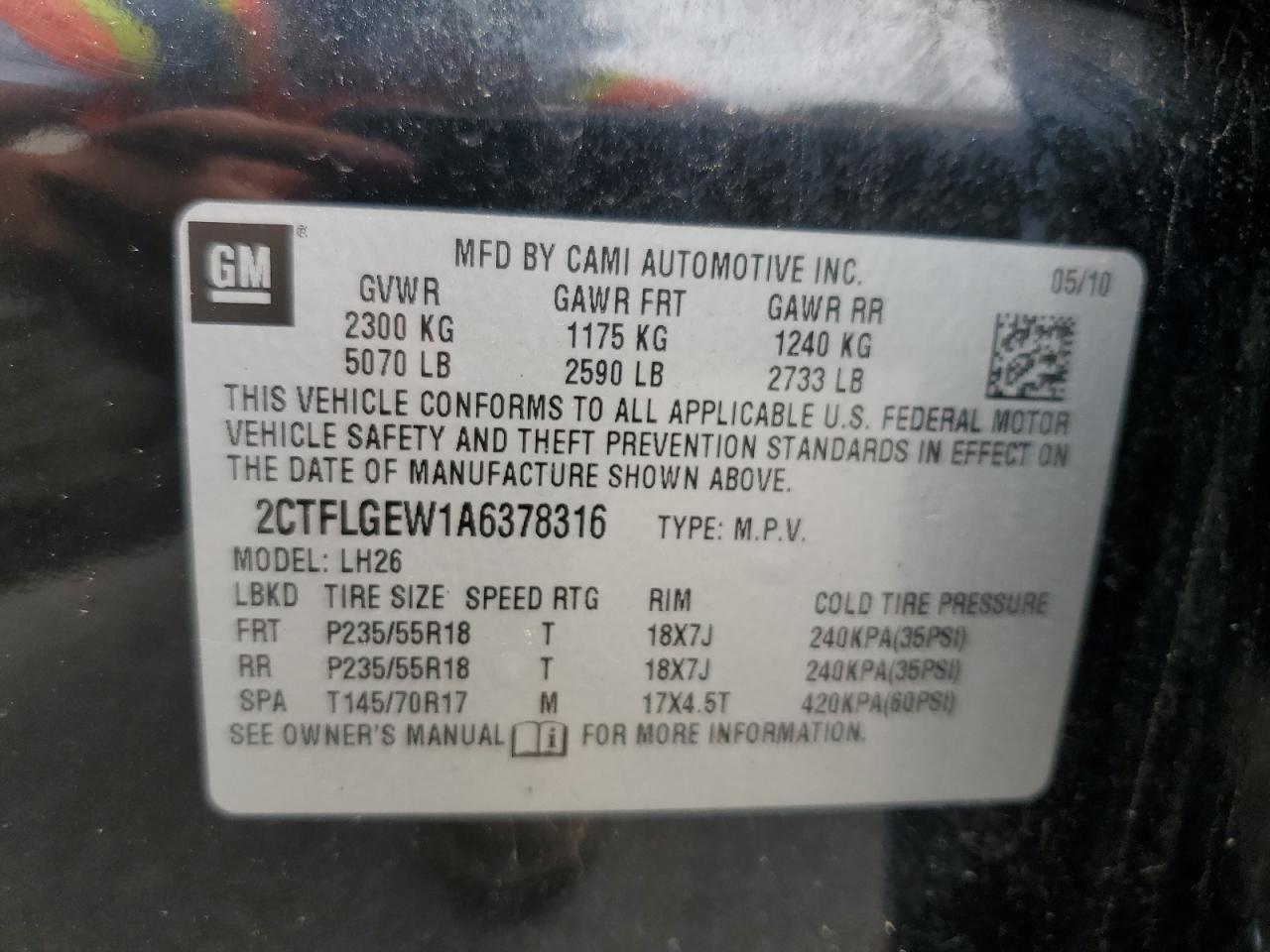 2010 GMC Terrain Slt VIN: 2CTFLGEW1A6378316 Lot: 64100244