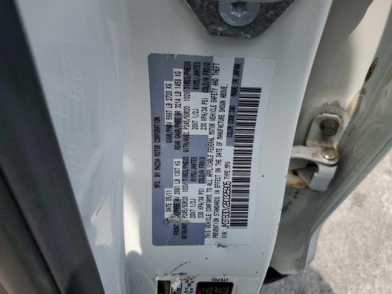 2011 Mazda Cx-9 VIN: JM3TB3DV2B0325905 Lot: 64566134