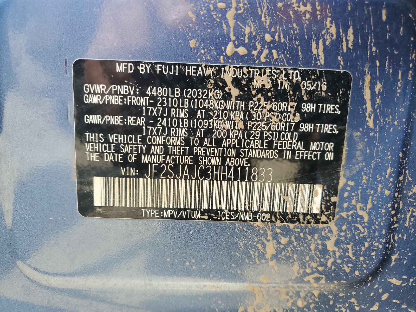 JF2SJAJC3HH411833 2017 Subaru Forester 2.5I Limited