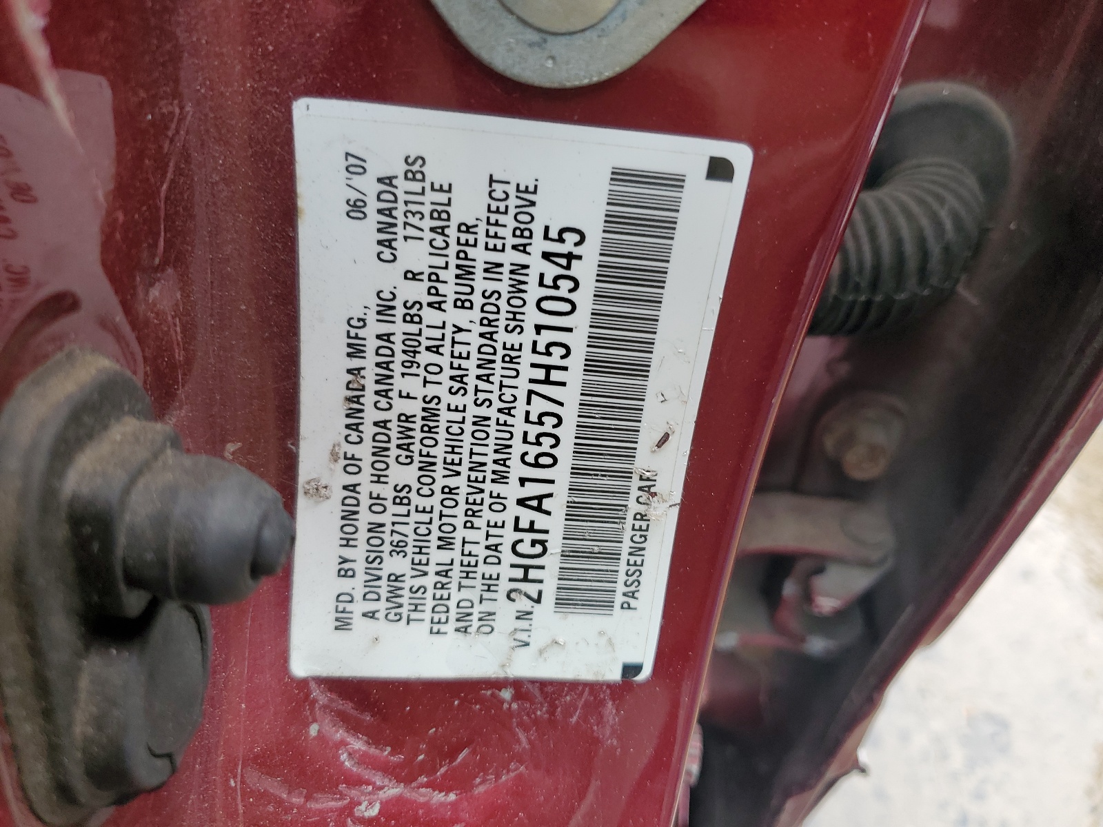 2HGFA16557H510545 2007 Honda Civic Lx