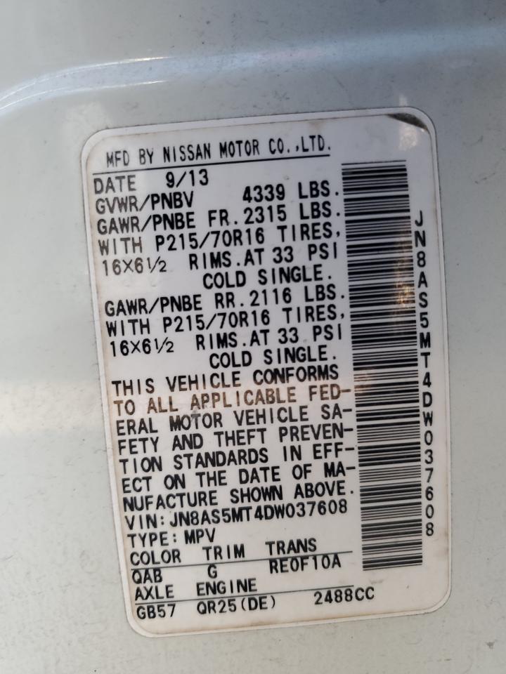 2013 Nissan Rogue S VIN: JN8AS5MT4DW037608 Lot: 63393254