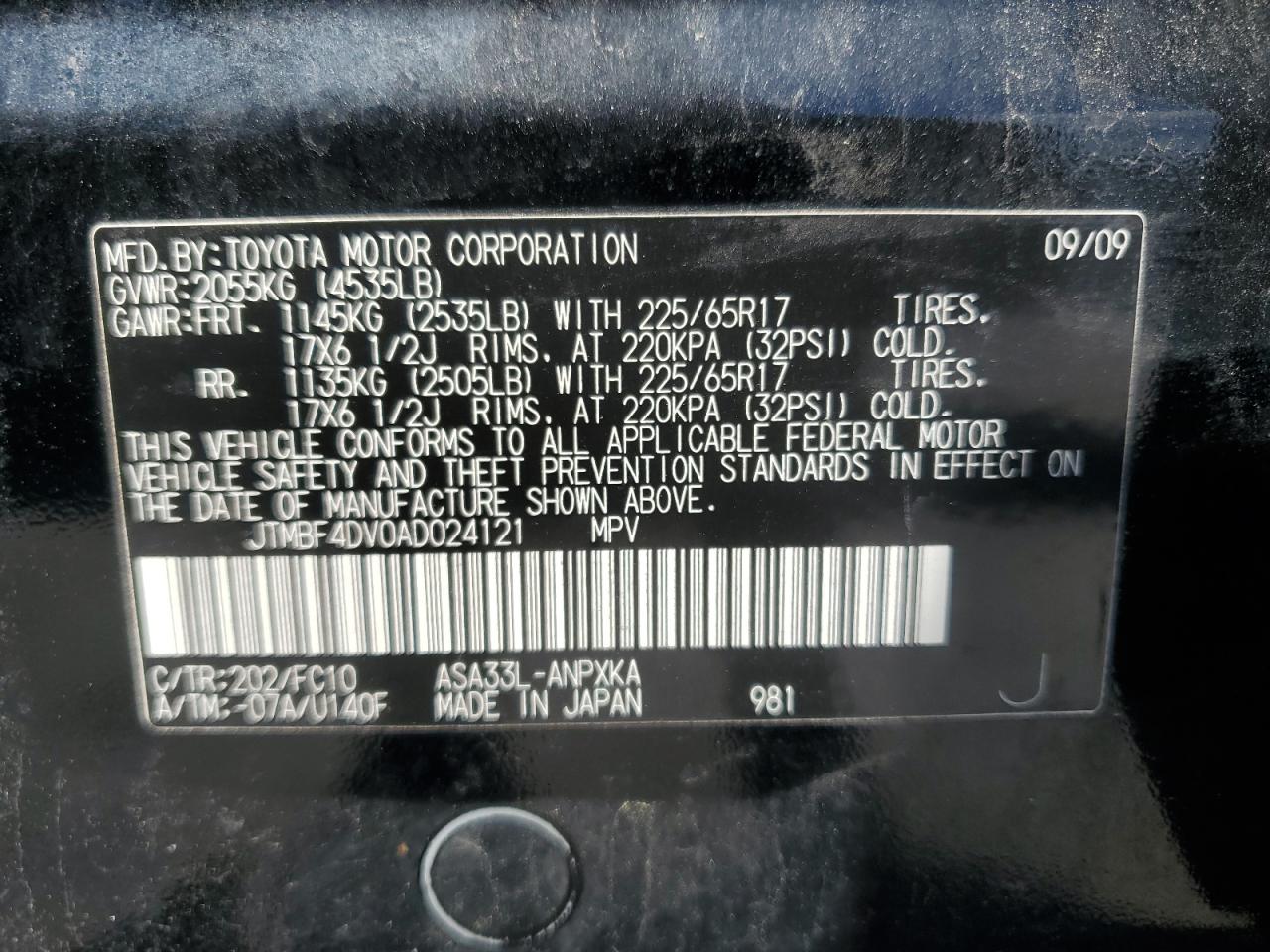 2010 Toyota Rav4 VIN: JTMBF4DV0AD024121 Lot: 61489534