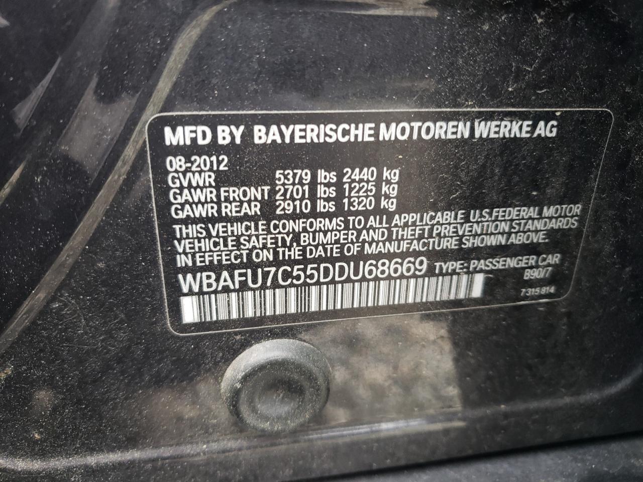 2013 BMW 535 Xi VIN: WBAFU7C55DDU68669 Lot: 63870504