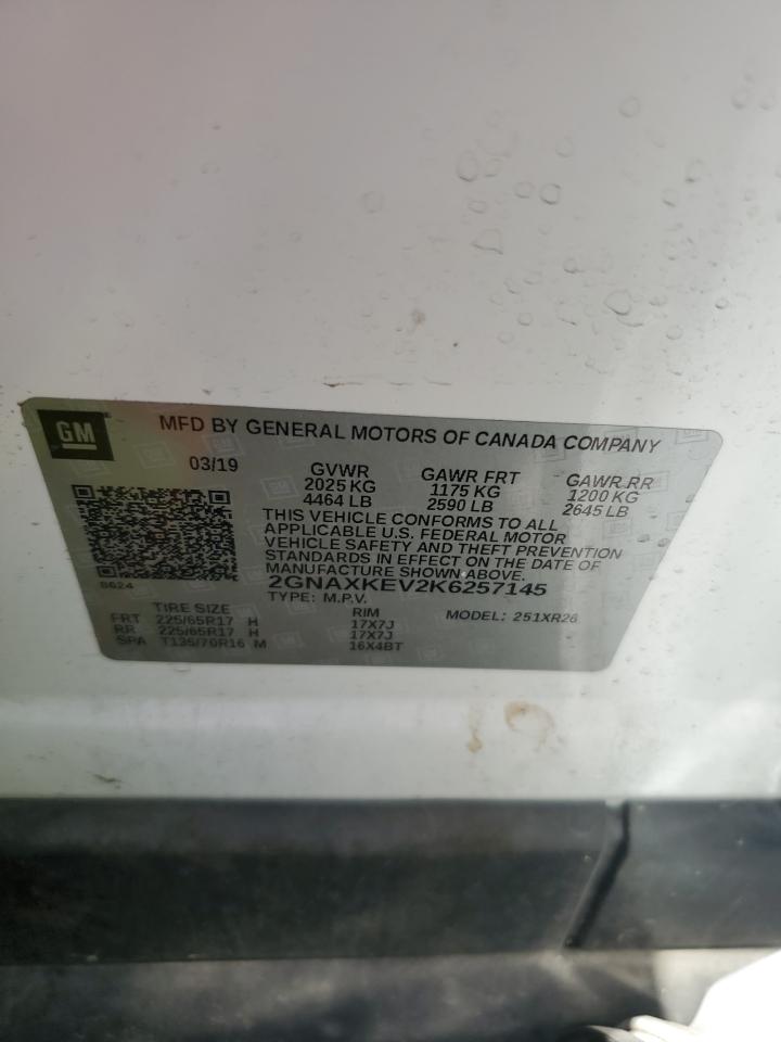 2019 Chevrolet Equinox Lt VIN: 2GNAXKEV2K6257145 Lot: 63421714