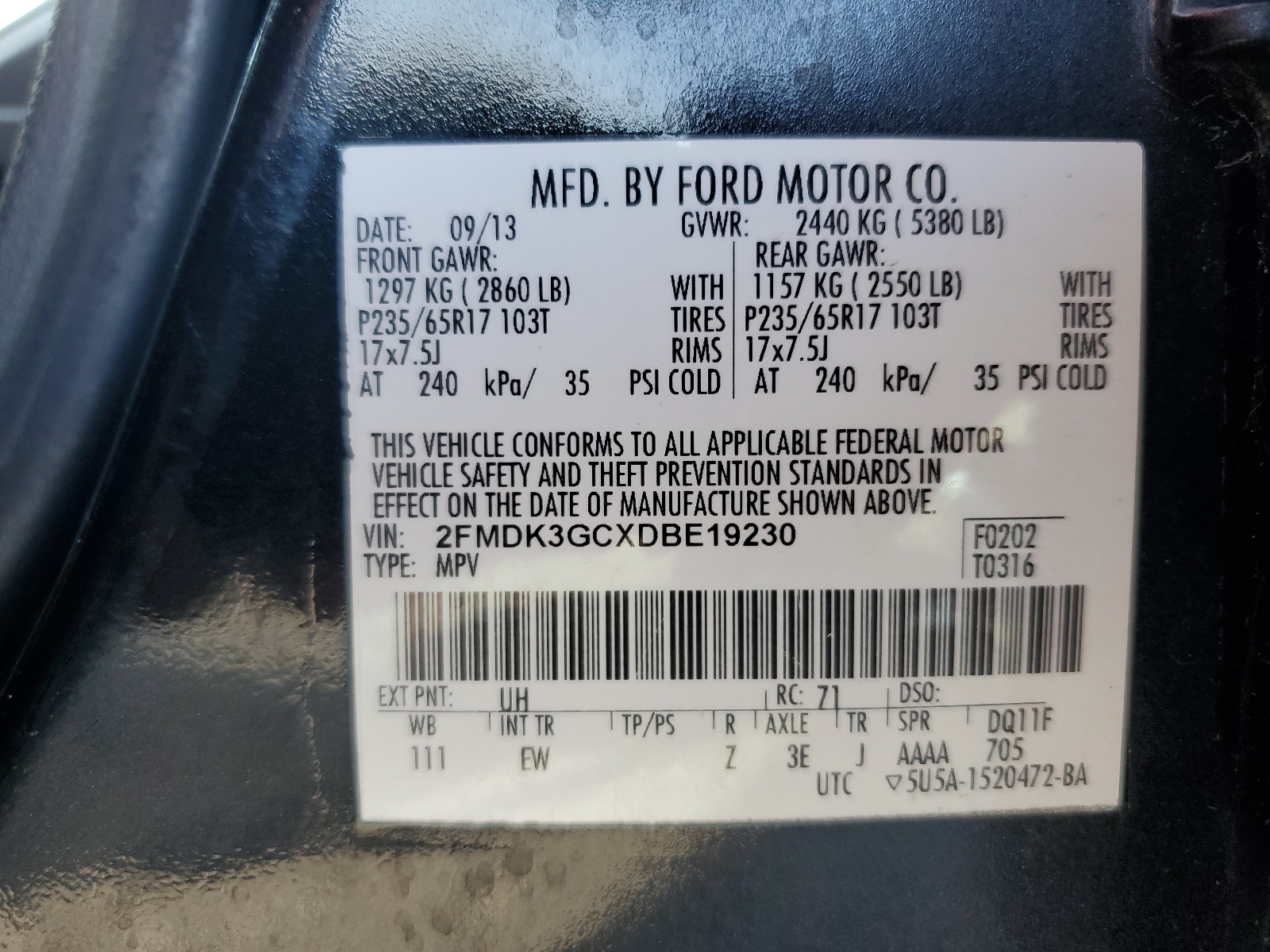 2013 Ford Edge Se vin: 2FMDK3GCXDBE19230