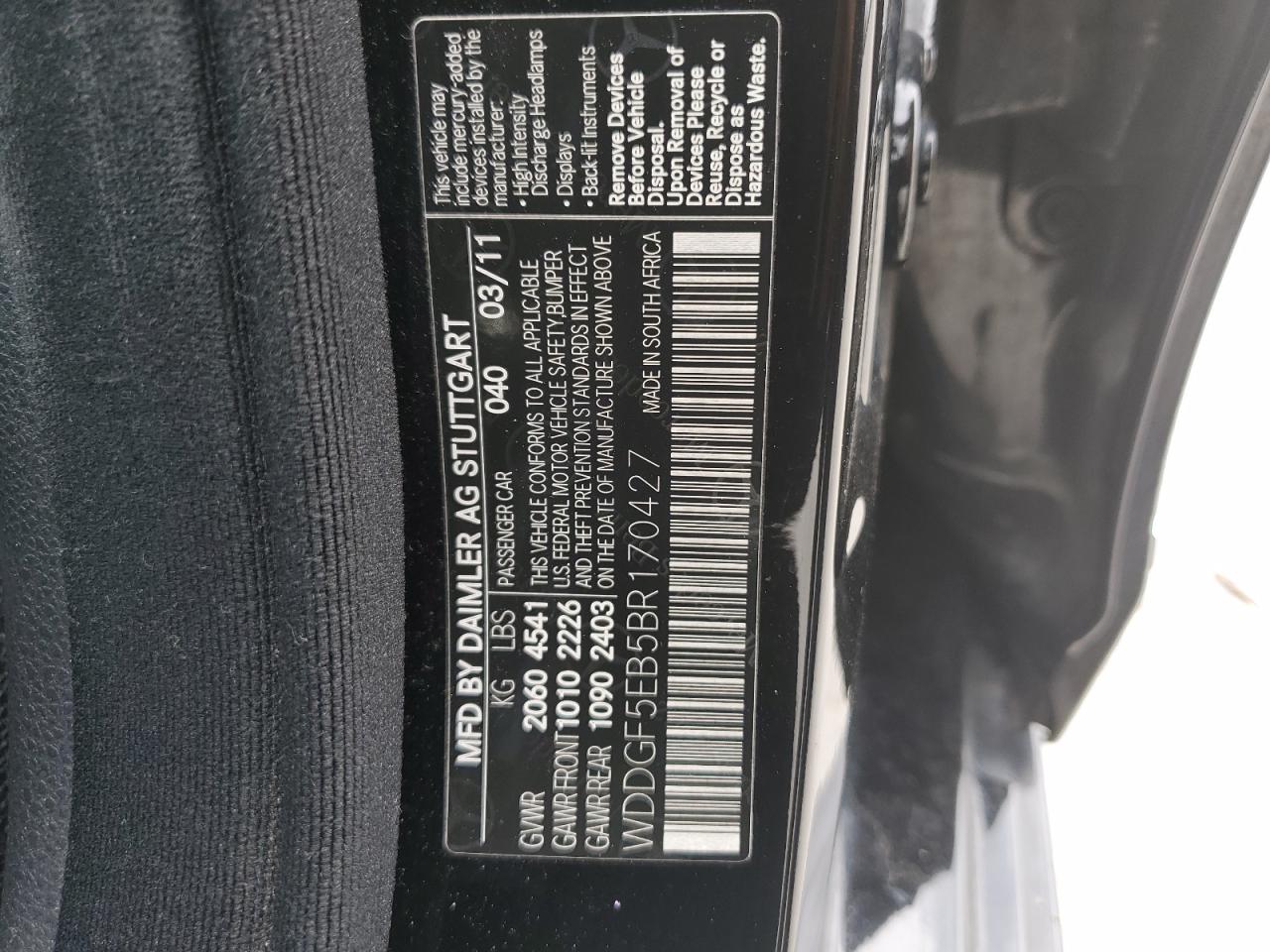 2011 Mercedes-Benz C 300 VIN: WDDGF5EB5BR170427 Lot: 64651174