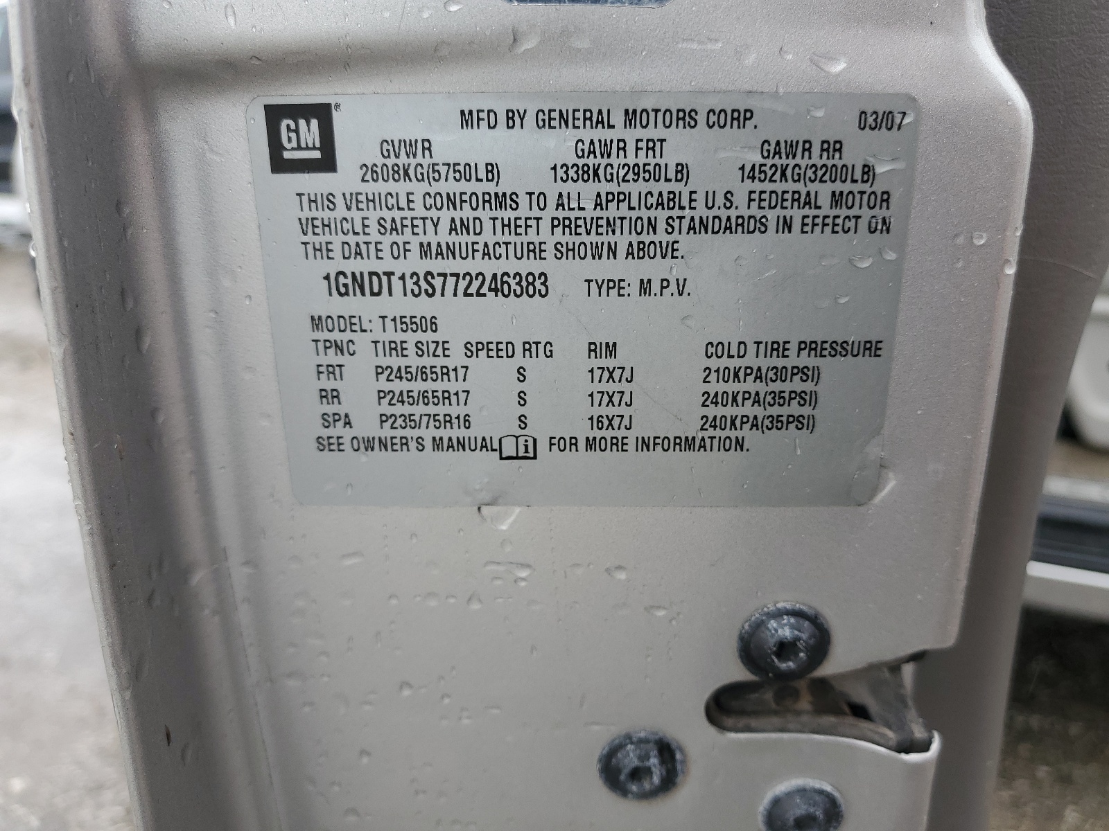 1GNDT13S772246383 2007 Chevrolet Trailblazer Ls