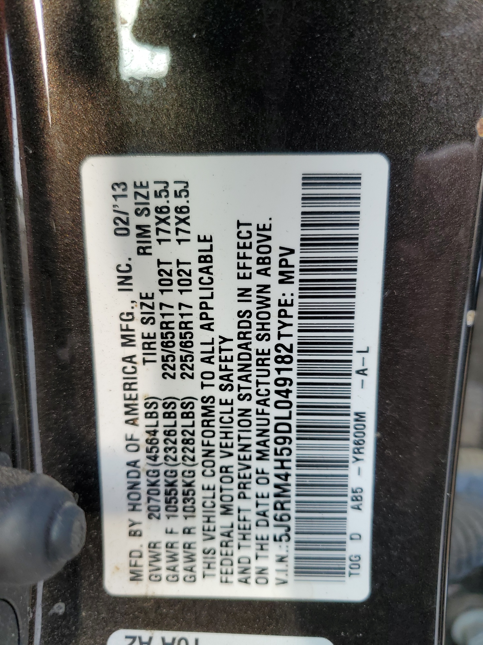 5J6RM4H59DL049182 2013 Honda Cr-V Ex