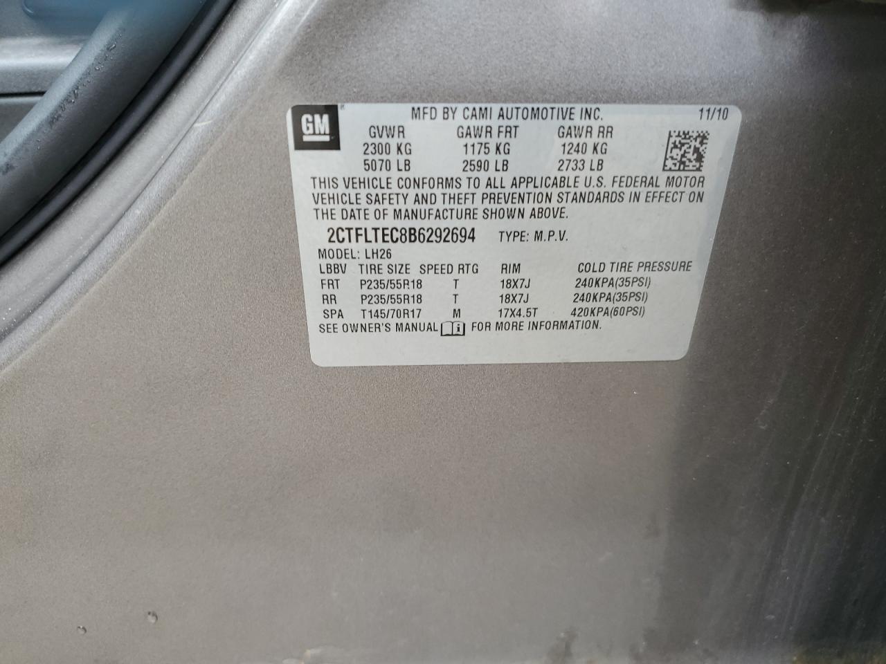 2011 GMC Terrain Sle VIN: 2CTFLTEC8B6292694 Lot: 63094734