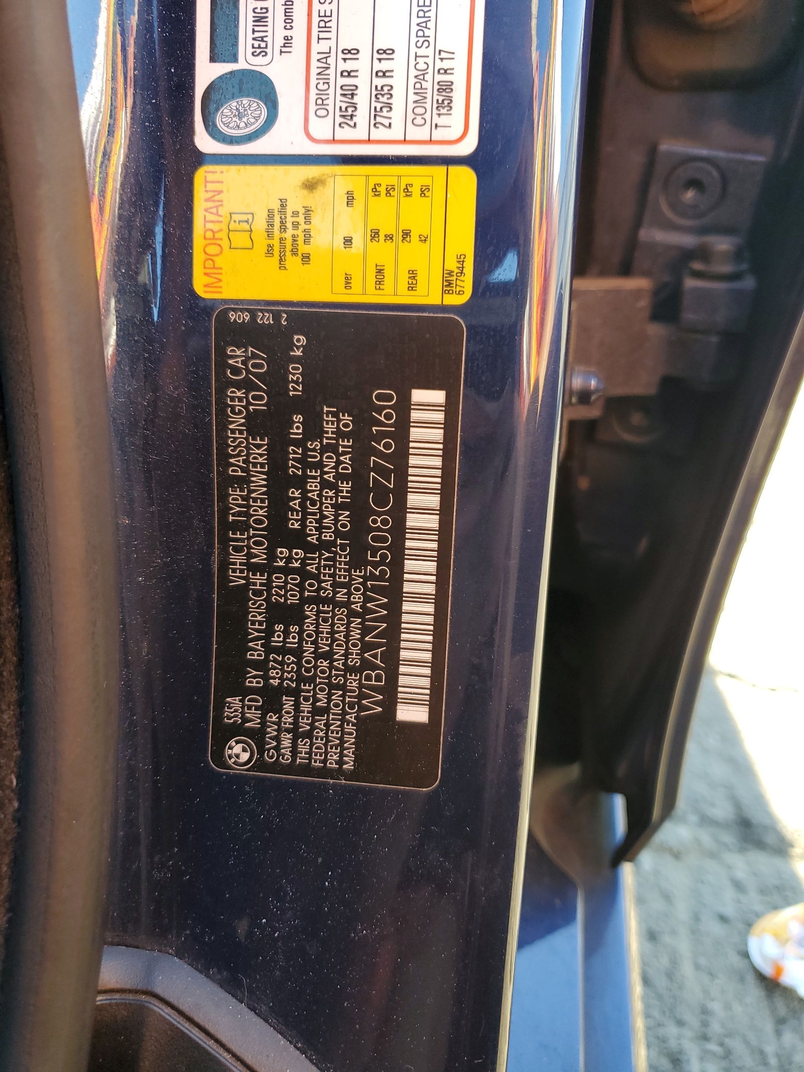 WBANW13508CZ76160 2008 BMW 535 I