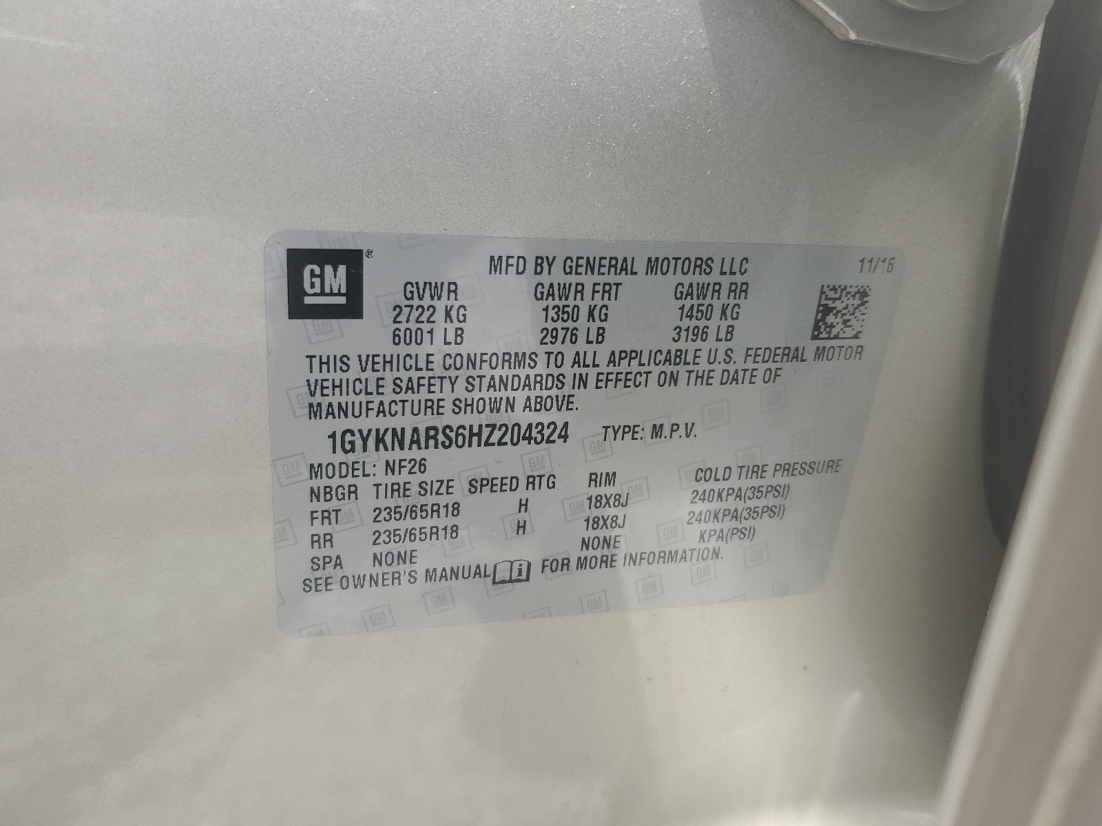 1GYKNARS6HZ204324 2017 Cadillac Xt5