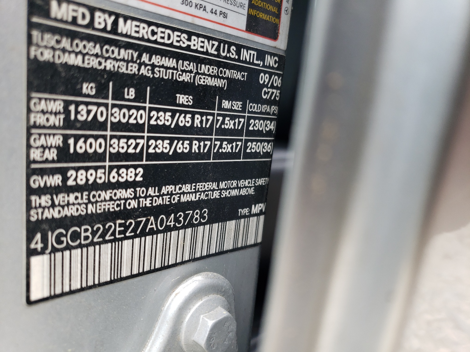 4JGCB22E27A043783 2007 Mercedes-Benz R 320 Cdi