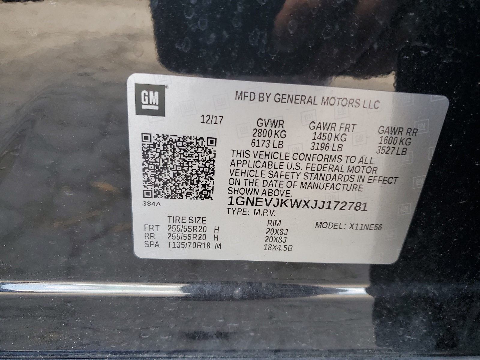 1GNEVJKWXJJ172781 2018 Chevrolet Traverse Premier