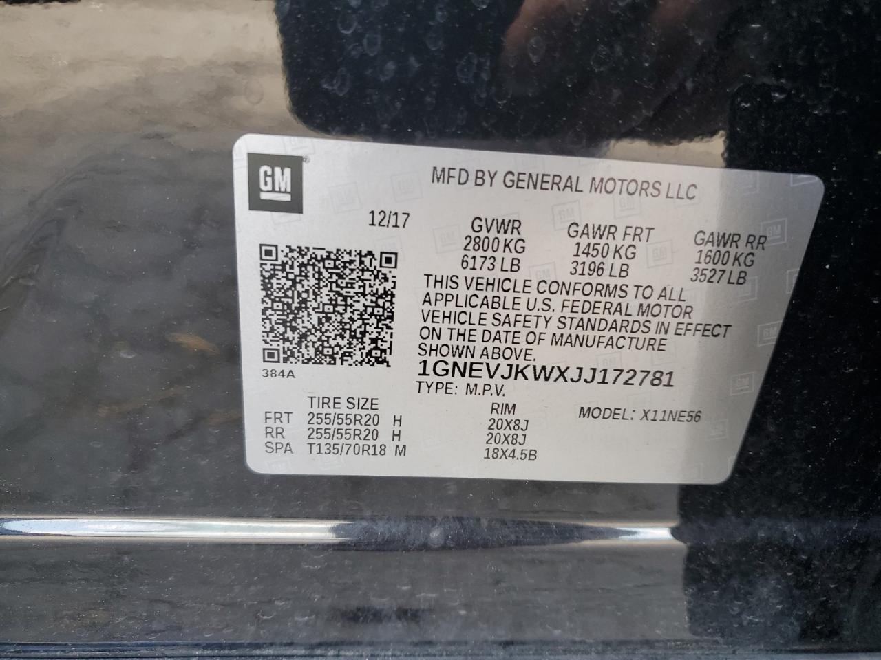 2018 Chevrolet Traverse Premier VIN: 1GNEVJKWXJJ172781 Lot: 63646074