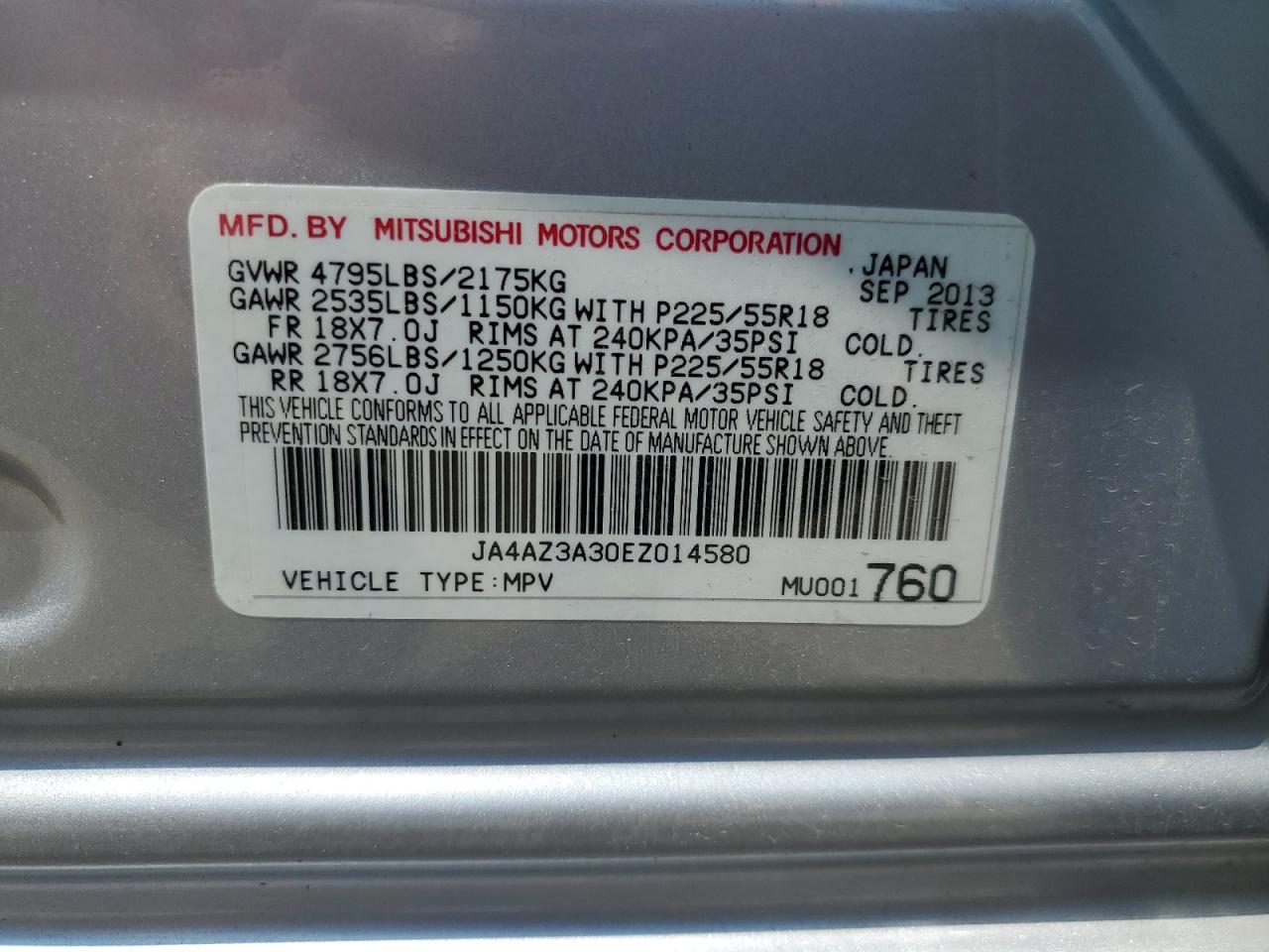 2014 Mitsubishi Outlander Se VIN: JA4AZ3A30EZ014580 Lot: 64178124