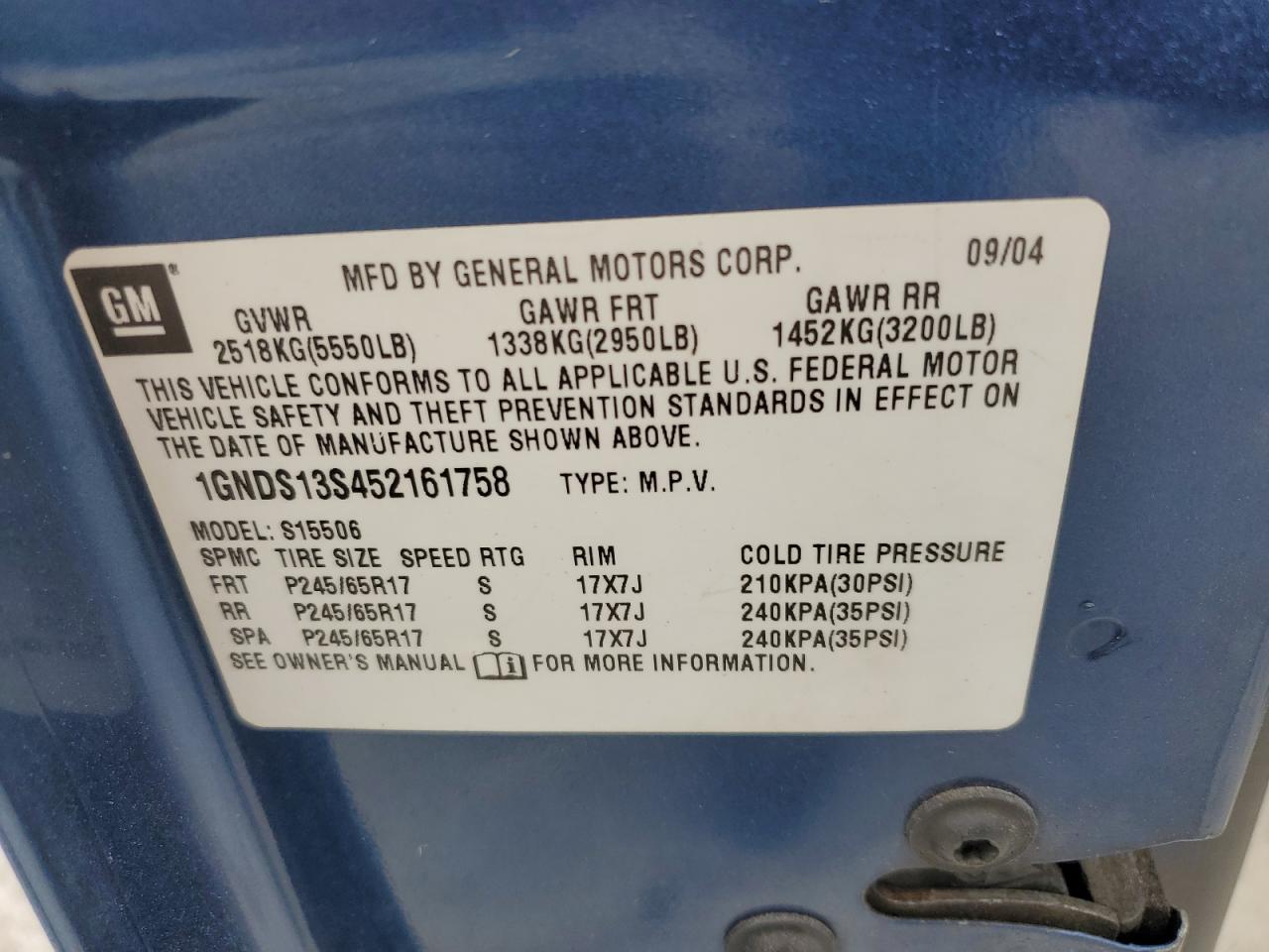 2005 Chevrolet Trailblazer Ls VIN: 1GNDS13S452161758 Lot: 61542034