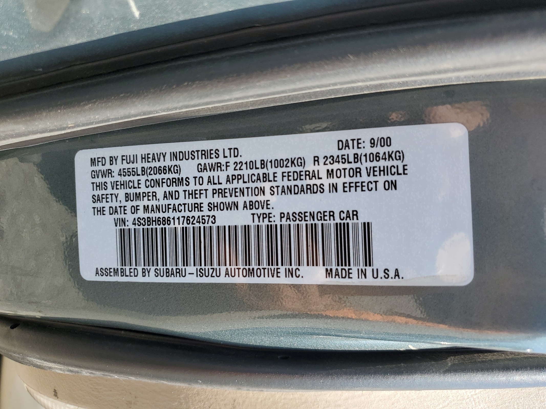 4S3BH686117624573 2001 Subaru Legacy Outback Limited