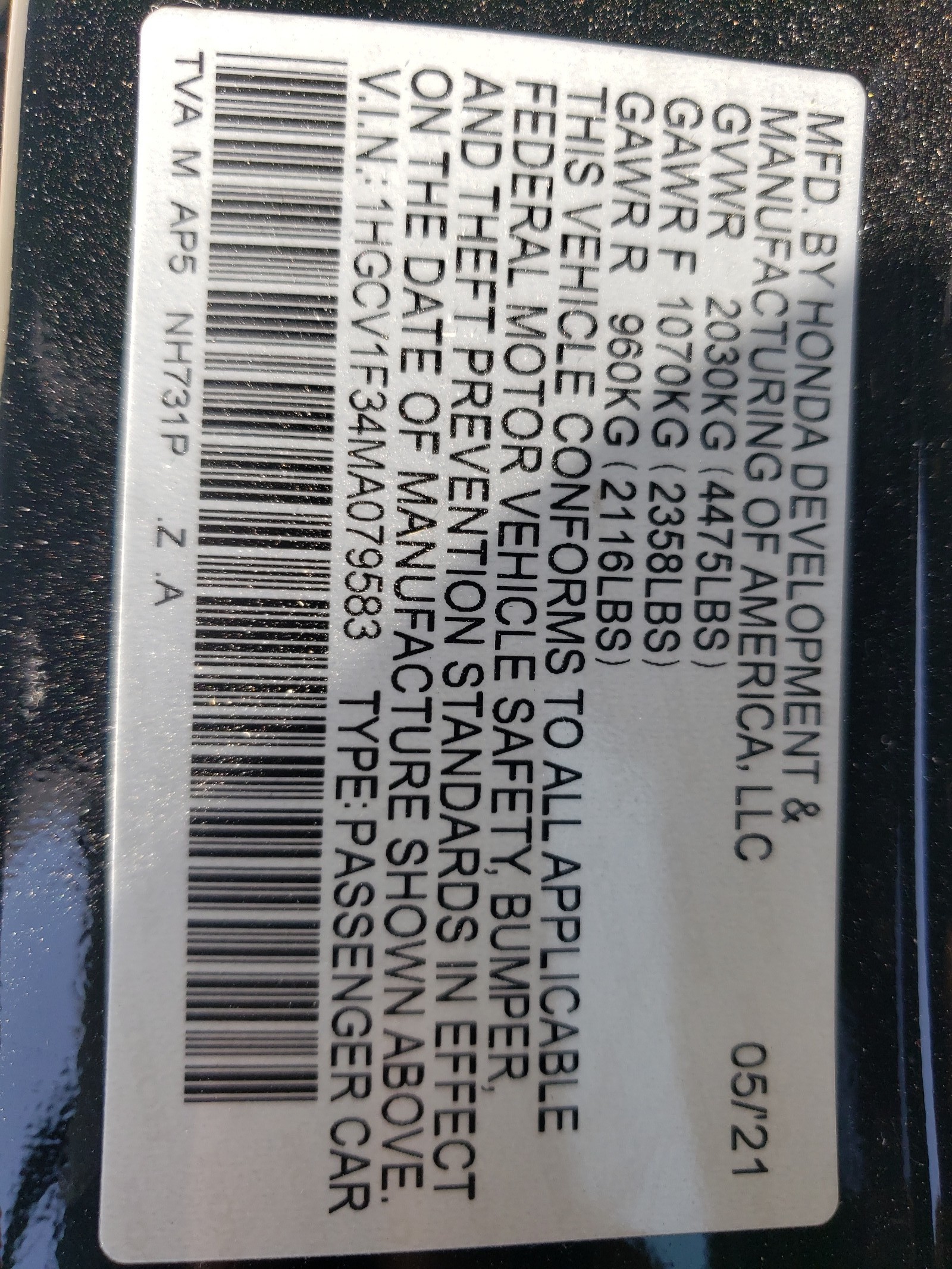 1HGCV1F34MA079583 2021 Honda Accord Sport