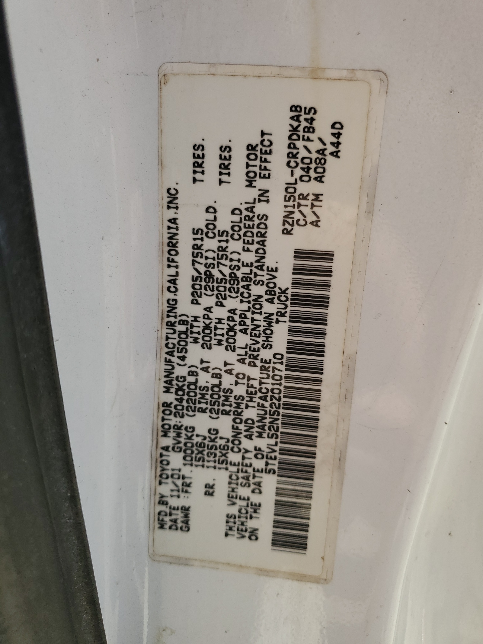 5TEVL52N52Z010710 2002 Toyota Tacoma Xtracab