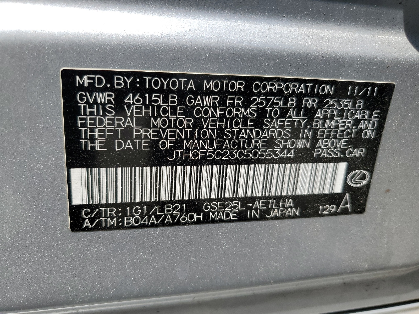 JTHCF5C23C5055344 2012 Lexus Is 250