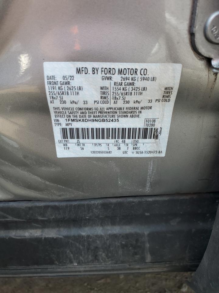 2022 Ford Explorer Xlt VIN: 1FMSK8DH9NGB52435 Lot: 64387164