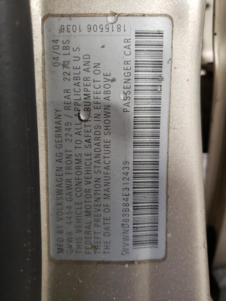 2004 Volkswagen Passat Gl VIN: WVWND63B84E312439 Lot: 63462494
