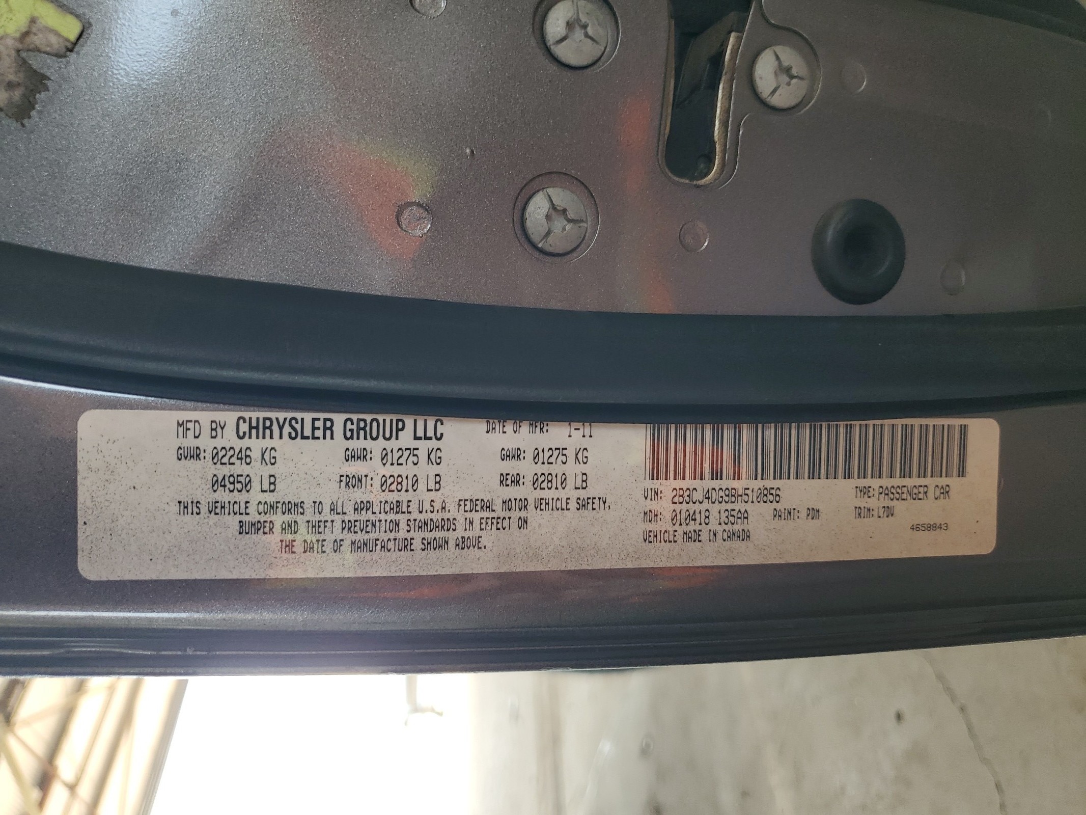 2B3CJ4DG9BH510856 2011 Dodge Challenger