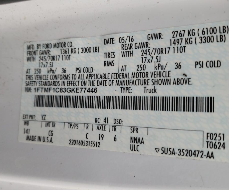 1FTMF1C83GKE77446 2016 Ford F150