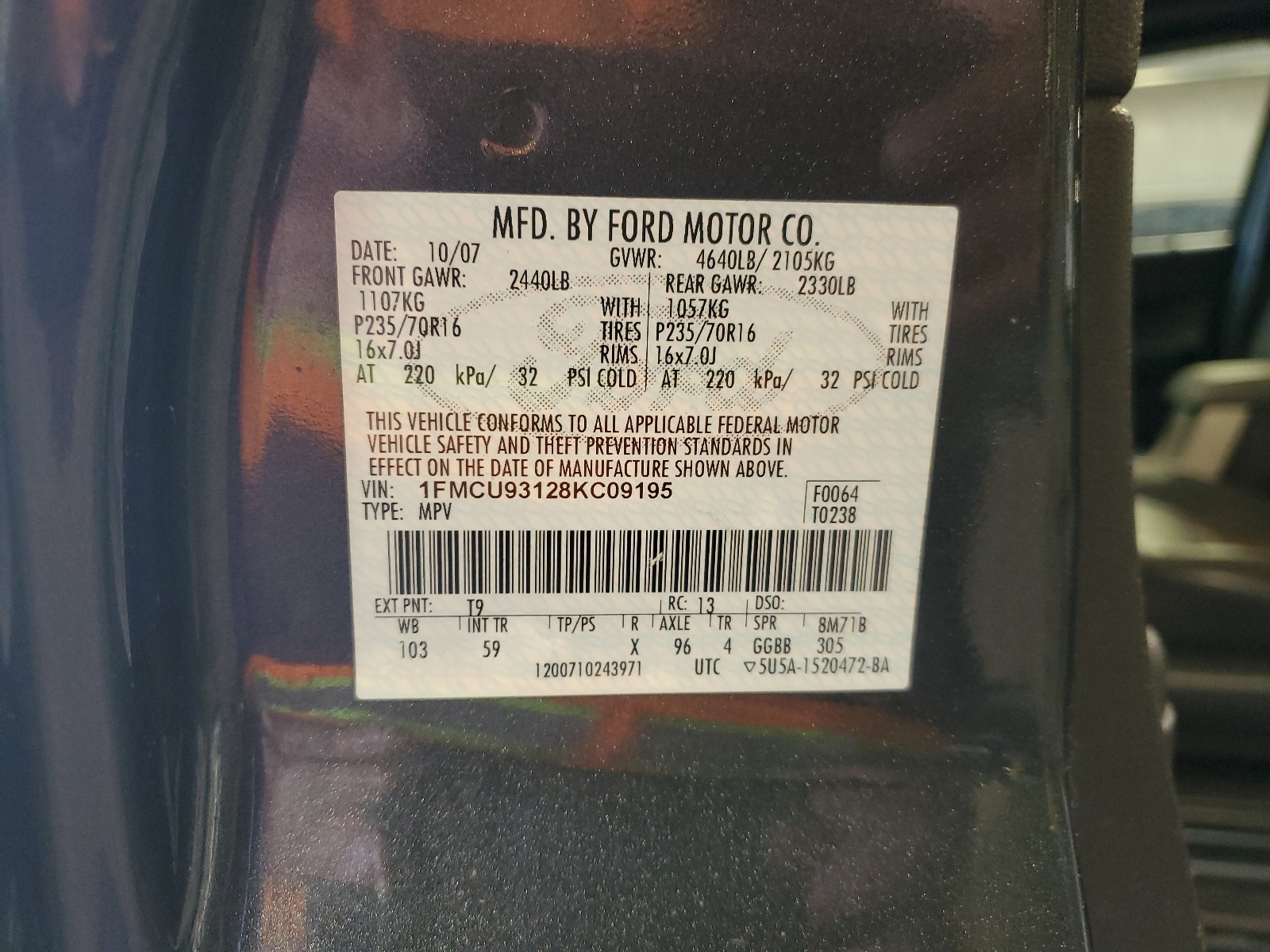 1FMCU93128KC09195 2008 Ford Escape Xlt