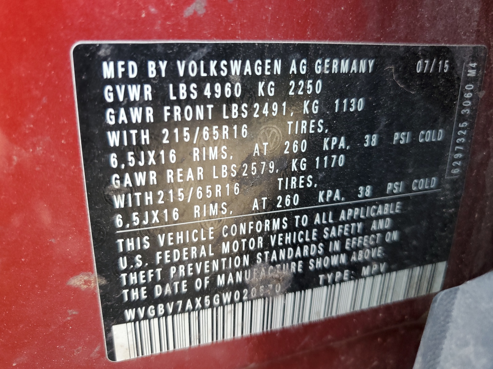 WVGBV7AX5GW020570 2016 Volkswagen Tiguan S