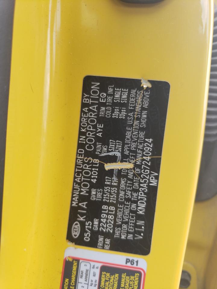 2016 Kia Soul + VIN: KNDJP3A52G7240924 Lot: 64174944