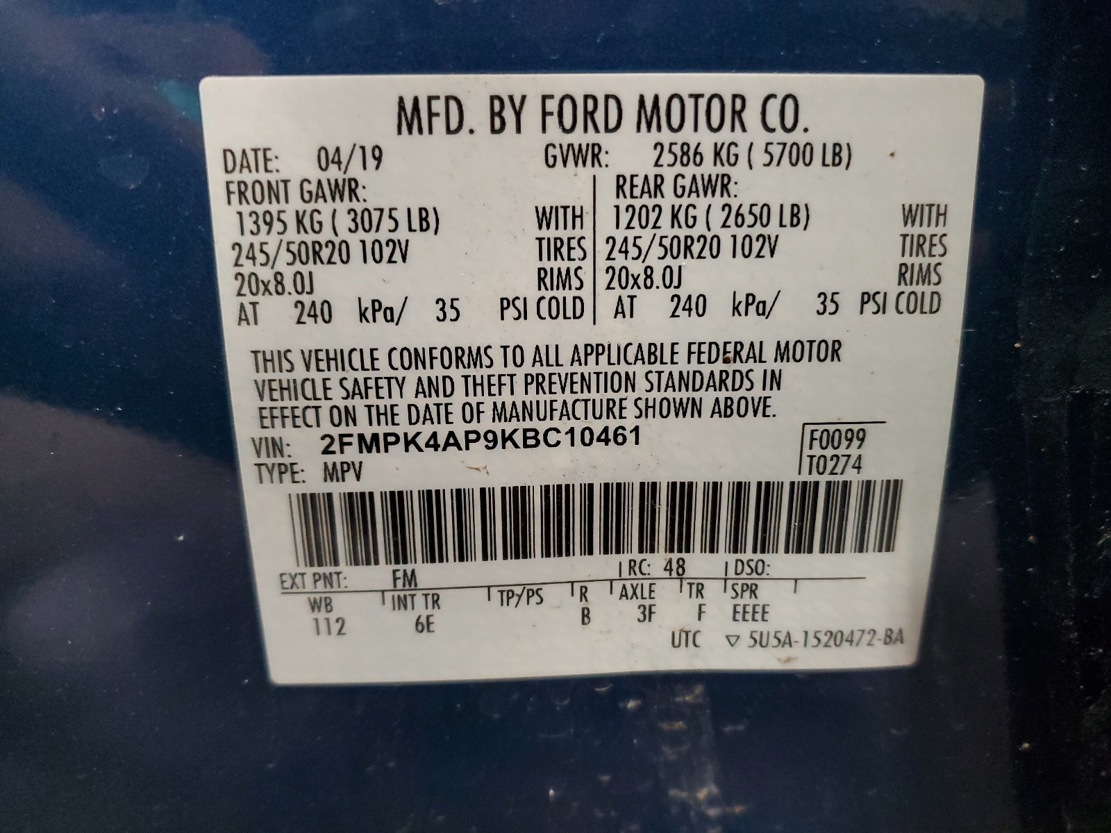 2FMPK4AP9KBC10461 2019 Ford Edge St
