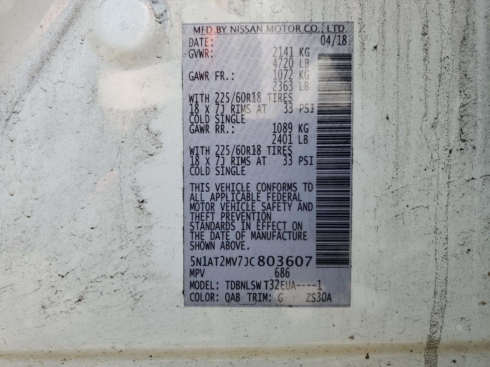 5N1AT2MV7JC803607 2018 Nissan Rogue S