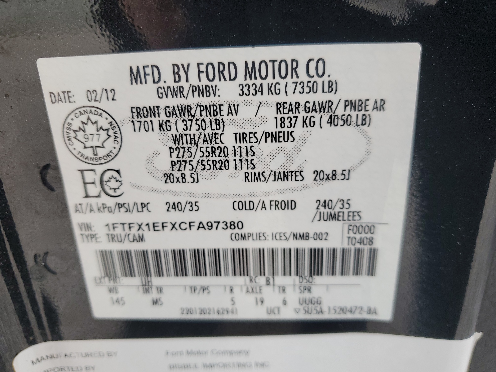 1FTFX1EFXCFA97380 2012 Ford F150 Super Cab