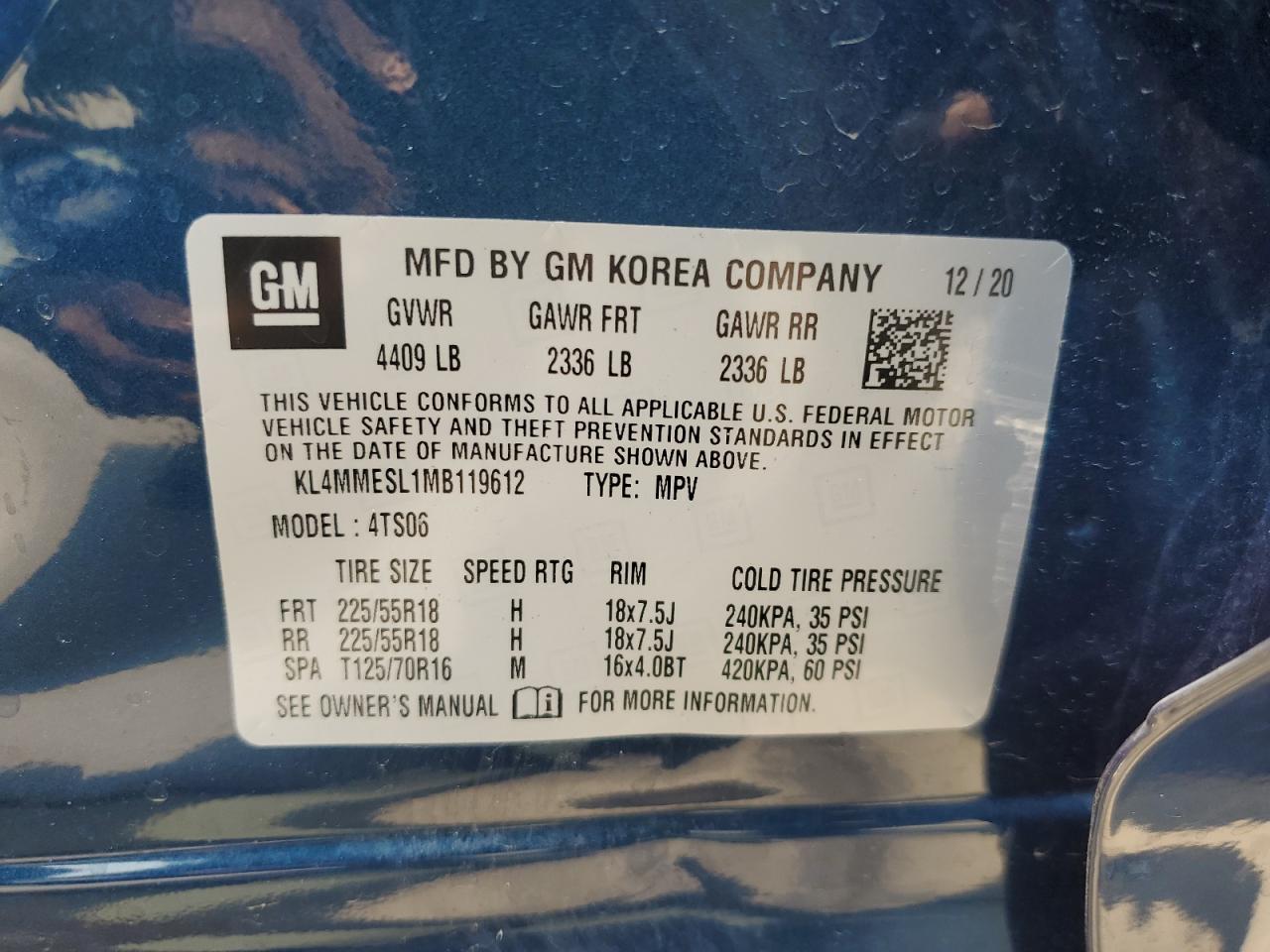 2021 Buick Encore Gx Select VIN: KL4MMESL1MB119612 Lot: 62488994