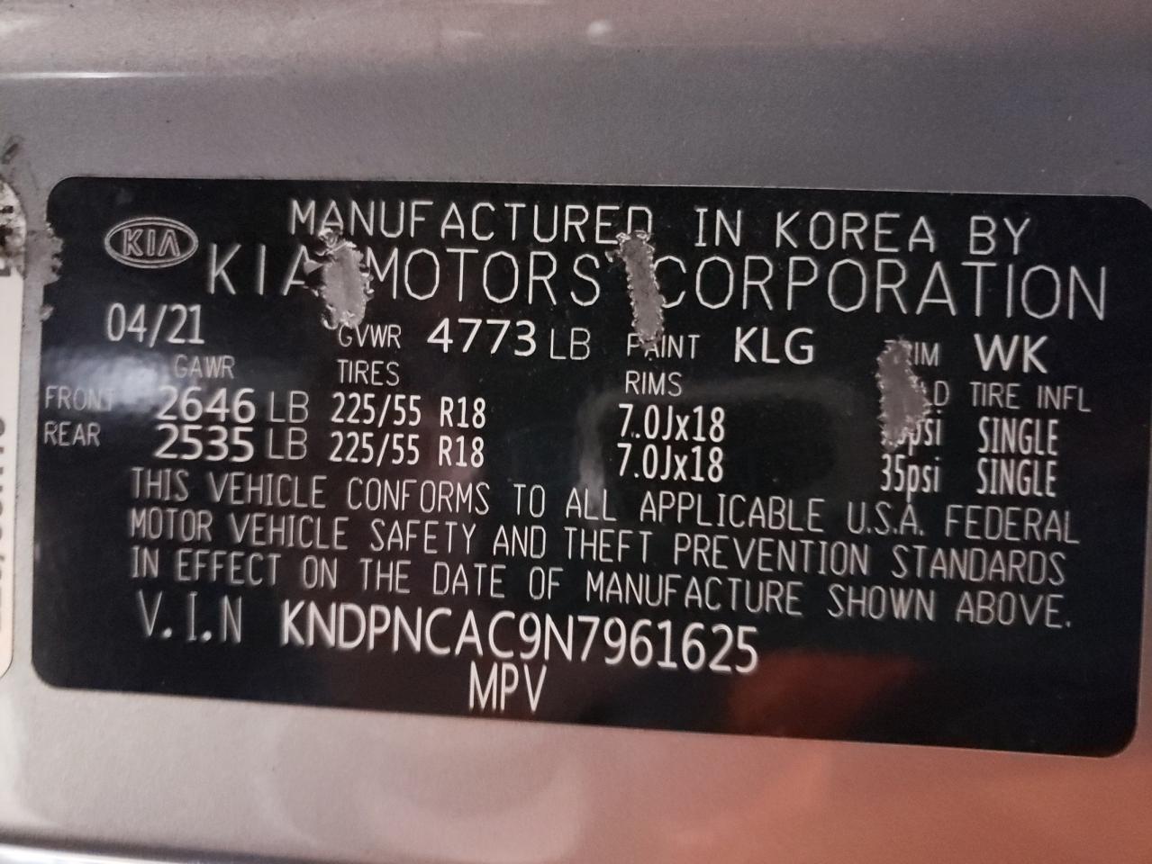 KNDPNCAC9N7961625 2022 Kia Sportage Ex