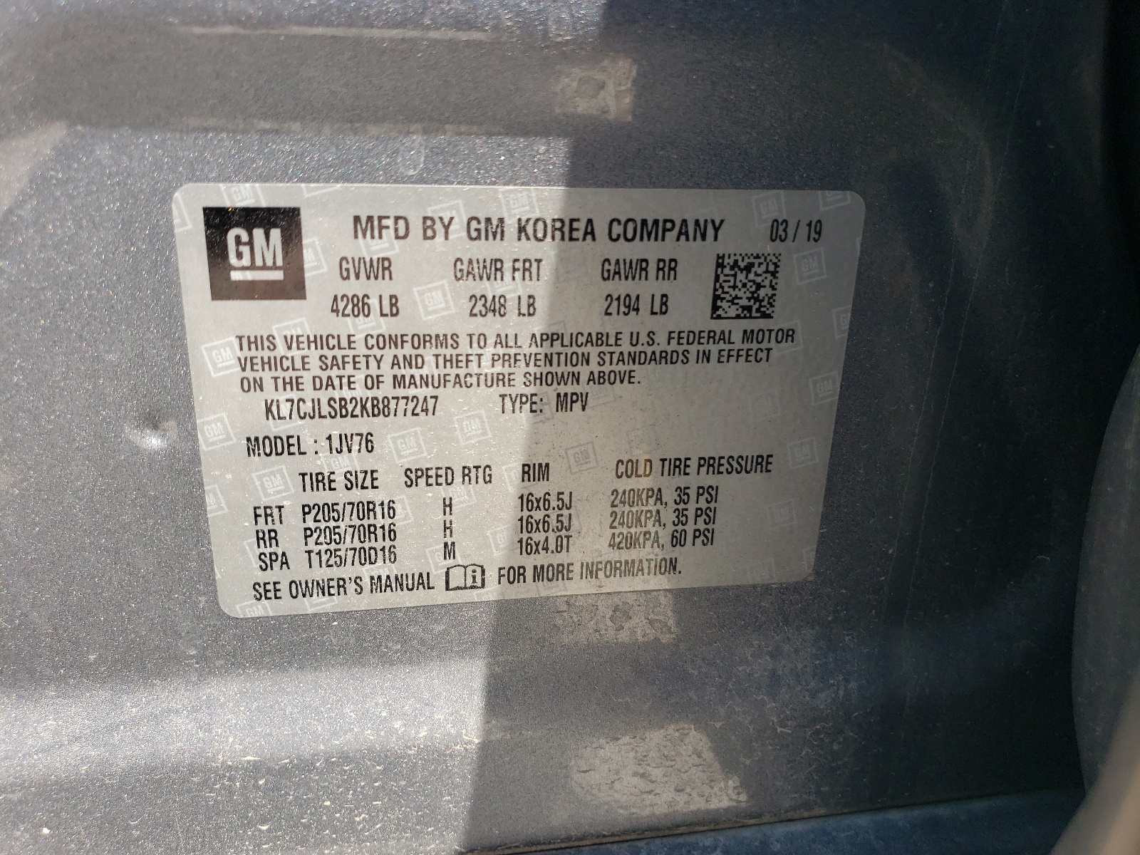 KL7CJLSB2KB877247 2019 Chevrolet Trax 1Lt