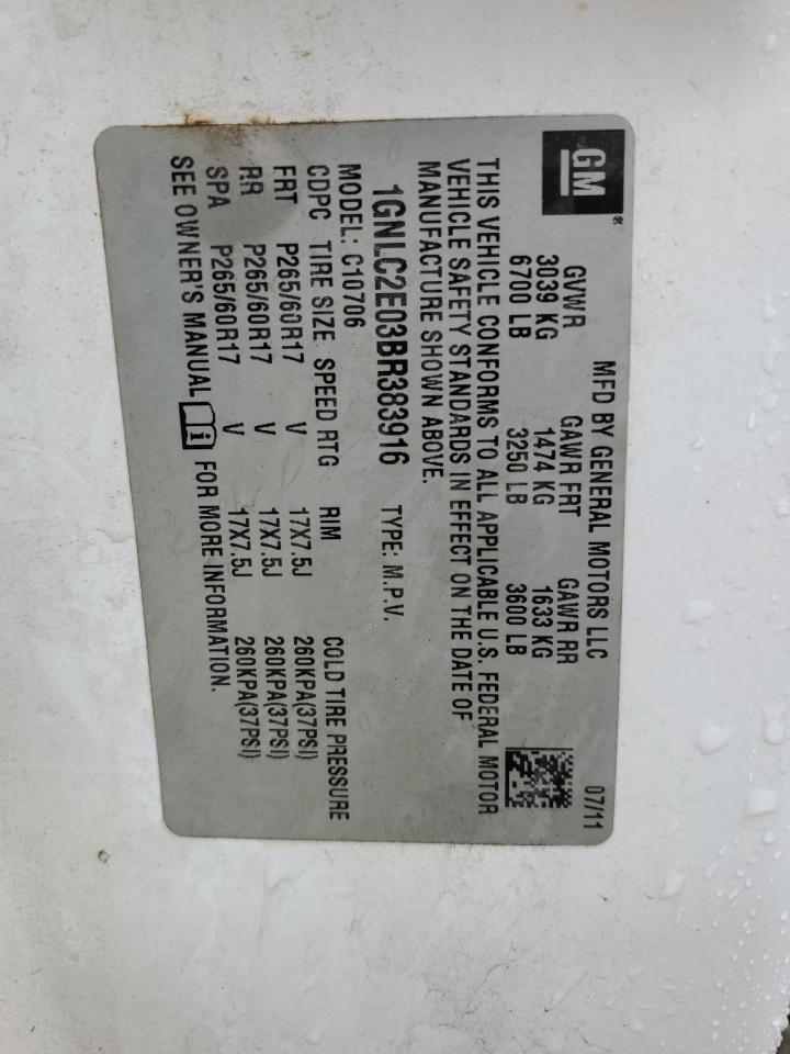 2011 Chevrolet Tahoe Police VIN: 1GNLC2E03BR383916 Lot: 61842254