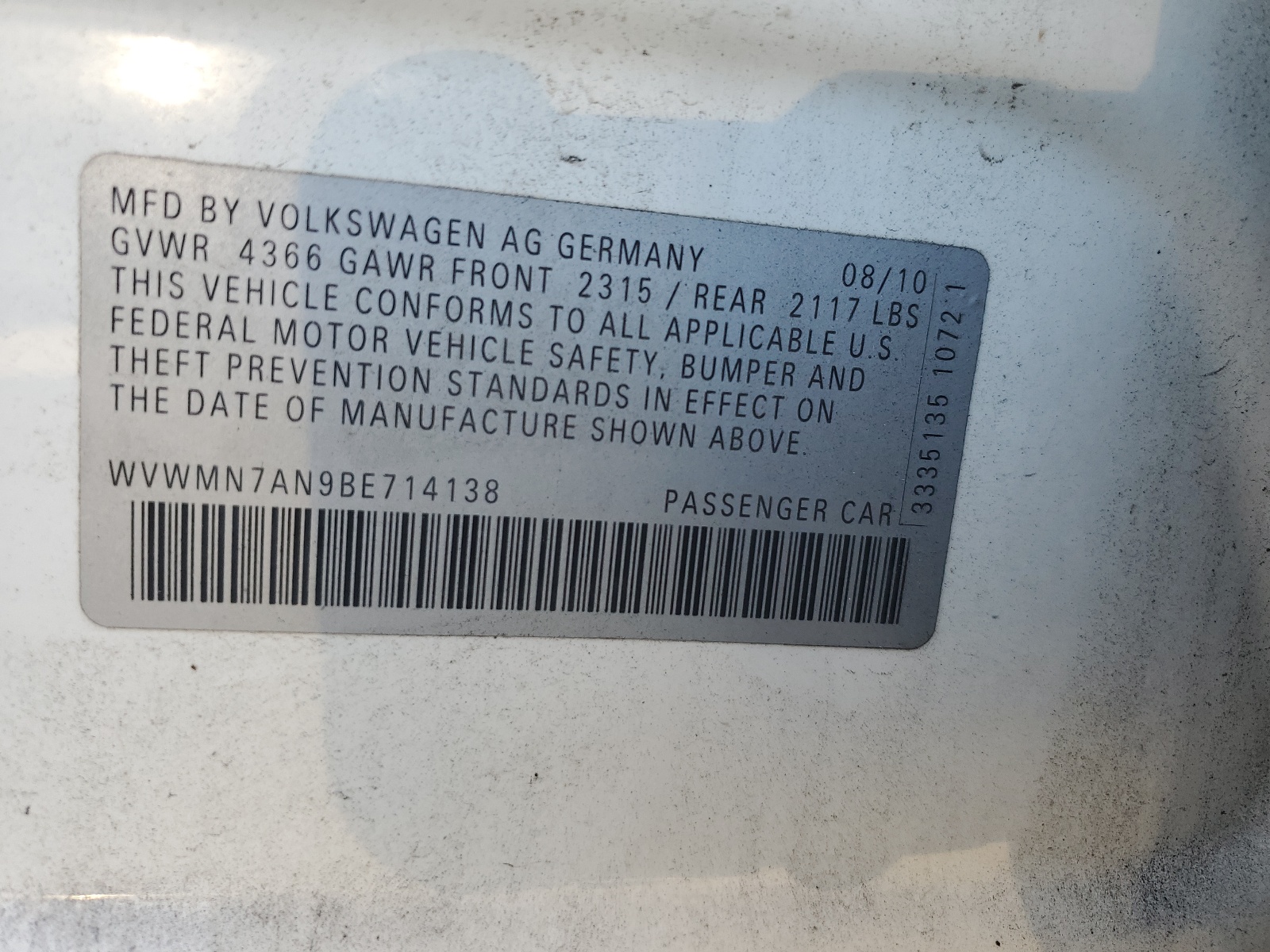 WVWMN7AN9BE714138 2011 Volkswagen Cc Sport