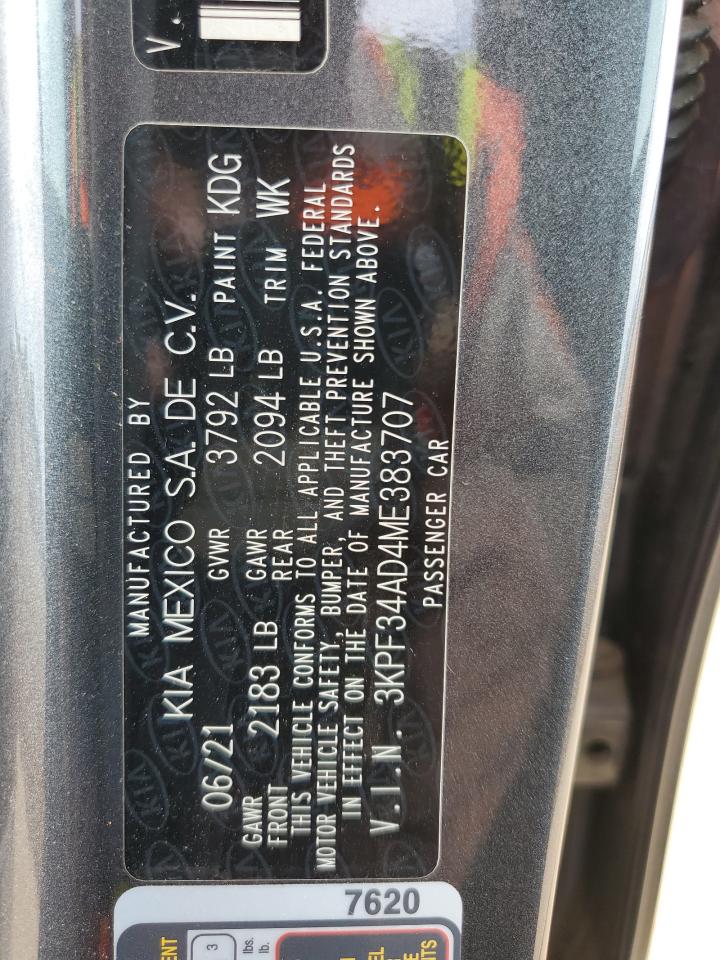 2021 Kia Forte Gt Line VIN: 3KPF34AD4ME383707 Lot: 63916494