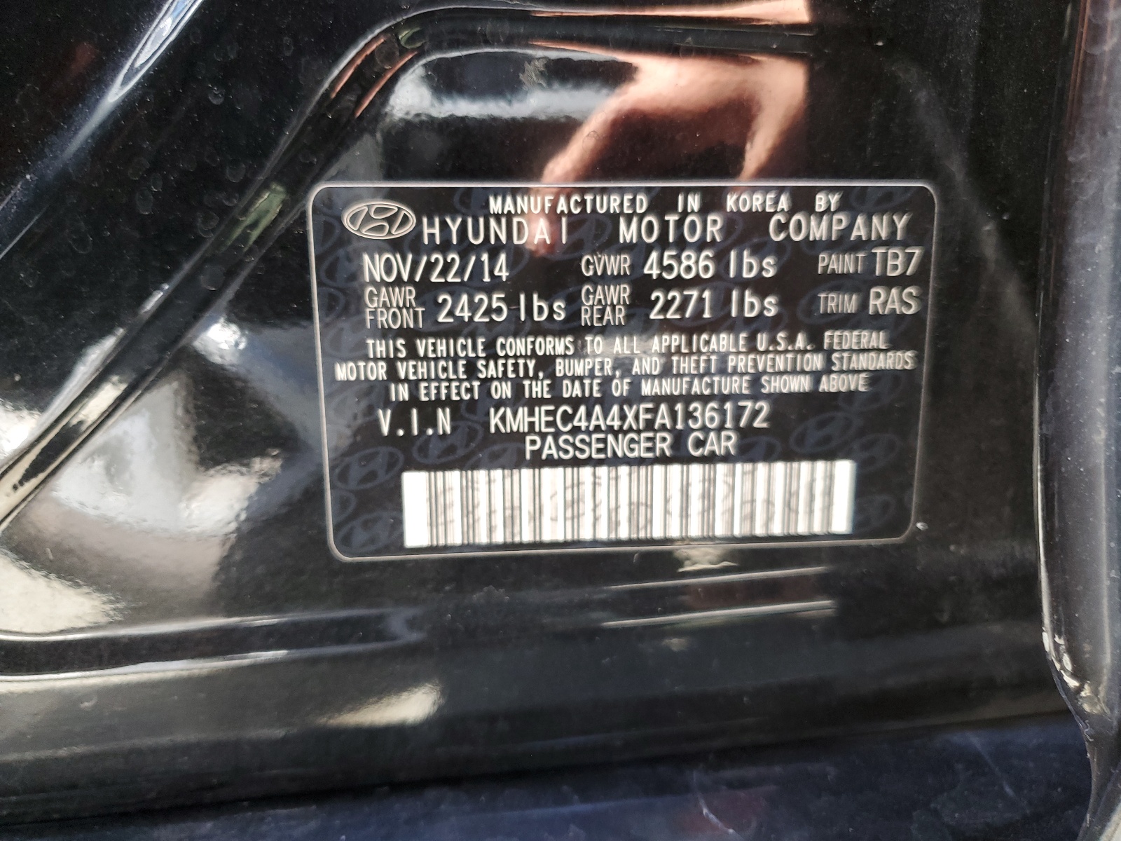 KMHEC4A4XFA136172 2015 Hyundai Sonata Hybrid