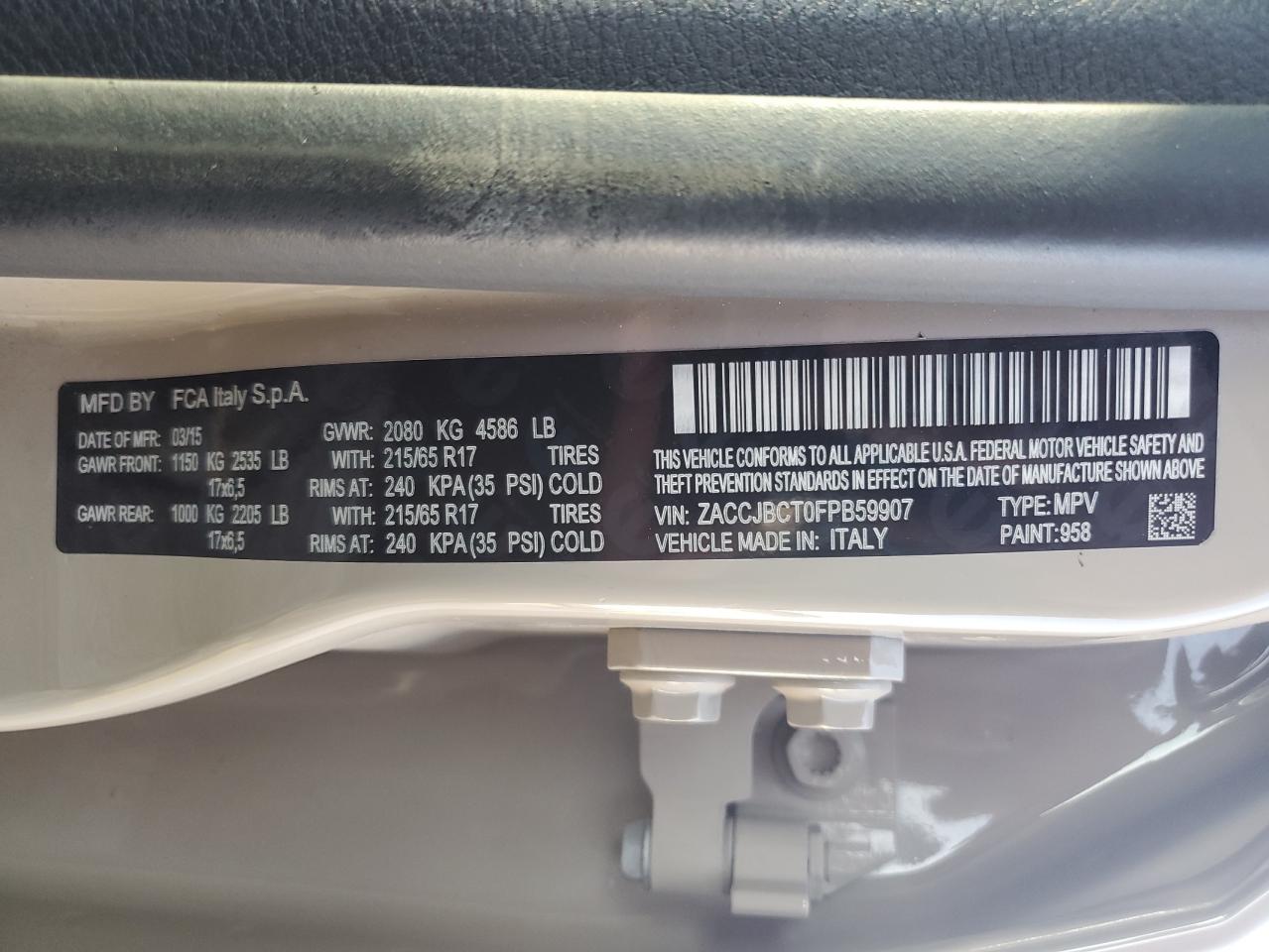 2015 Jeep Renegade Trailhawk VIN: ZACCJBCT0FPB59907 Lot: 63469144