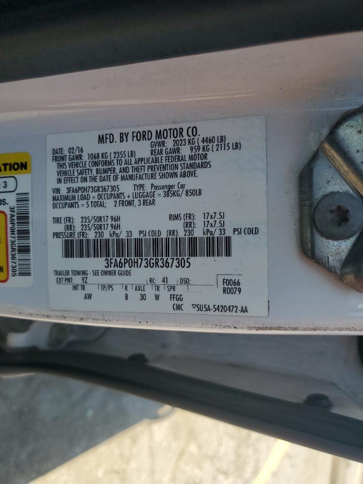 2016 Ford Fusion Se VIN: 3FA6P0H73GR367305 Lot: 63248534