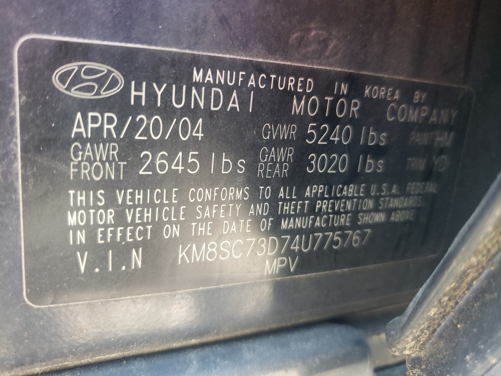 KM8SC73D74U775767 2004 Hyundai Santa Fe Gls